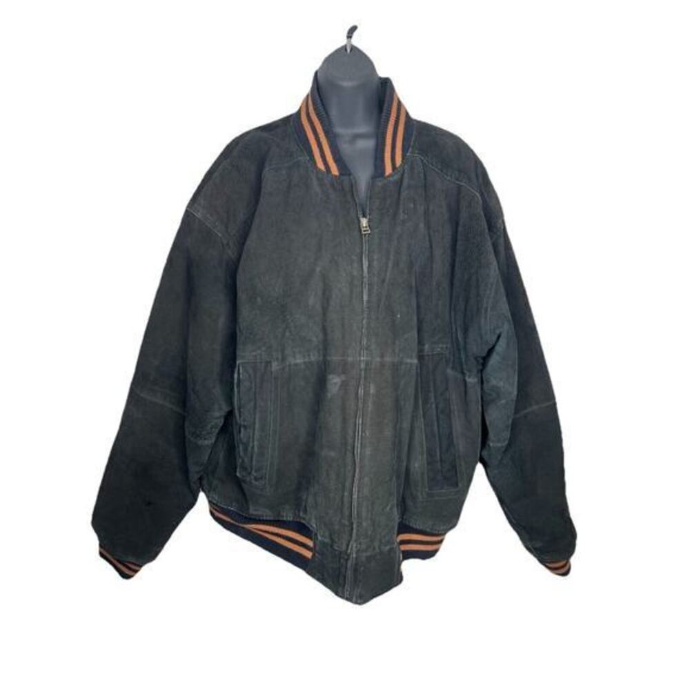 Vintage Pelle Sport Jacket Black Bomber Suede Quilt Lined Zip Men’s XL